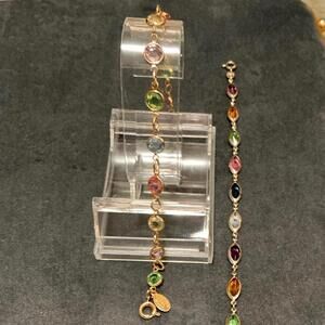 Two Vintage Australian Crystal Bracelets 925 Italy Marquise & Pastel Round